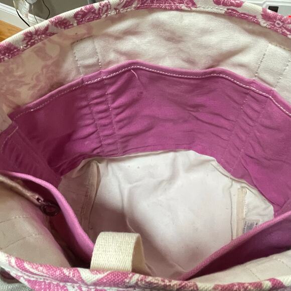 Lands End Canvas Tote Bag Boat Floral Toile Medium 16" Beach Travel Pink Pockets - Picture 9 of 16